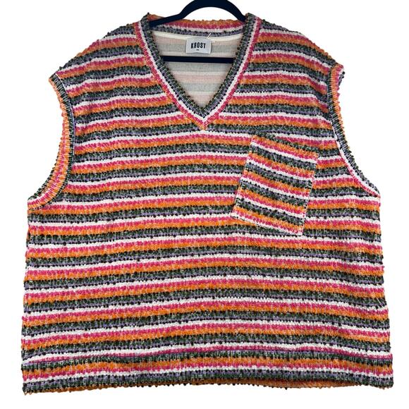 KROST Crushed Sand Sweater Vest Sz XXL | Multicolor Knit Stripe Y2K Vibe - Picture 1 of 10